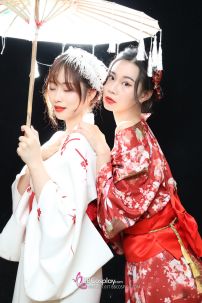 Áo Yukata Shiro Aka Nền Trắng Phối Đỏ Tặng Kèm Thắt Lưng