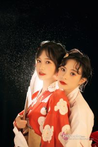 Áo Yukata Shiro Aka Nền Trắng Phối Đỏ Tặng Kèm Thắt Lưng