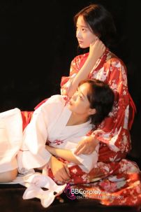 Áo Yukata Shiro Aka Nền Trắng Phối Đỏ Tặng Kèm Thắt Lưng