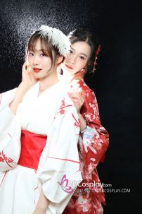 Áo Yukata Shiro Aka Nền Trắng Phối Đỏ Tặng Kèm Thắt Lưng