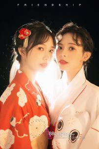 Áo Yukata Shiro Aka Nền Trắng Phối Đỏ Tặng Kèm Thắt Lưng