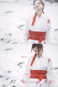 Áo Yukata Shiro Aka Nền Trắng Phối Đỏ Tặng Kèm Thắt Lưng