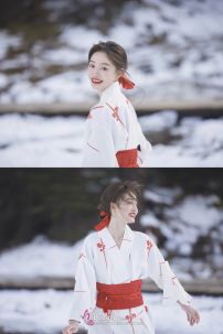 Áo Yukata Shiro Aka Nền Trắng Phối Đỏ Tặng Kèm Thắt Lưng