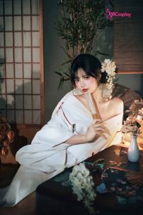 Áo Yukata Shiro Aka Nền Trắng Phối Đỏ Tặng Kèm Thắt Lưng