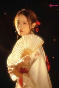 Áo Yukata Shiro Aka Nền Trắng Phối Đỏ Tặng Kèm Thắt Lưng