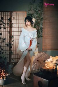 Áo Yukata Shiro Aka Nền Trắng Phối Đỏ Tặng Kèm Thắt Lưng