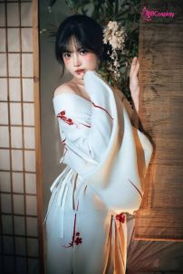 Áo Yukata Shiro Aka Nền Trắng Phối Đỏ Tặng Kèm Thắt Lưng