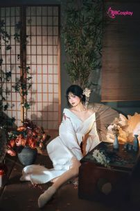 Áo Yukata Shiro Aka Nền Trắng Phối Đỏ Tặng Kèm Thắt Lưng