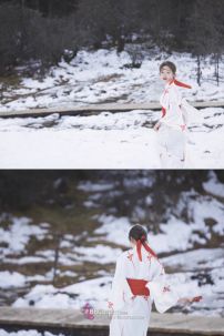 Áo Yukata Shiro Aka Nền Trắng Phối Đỏ Tặng Kèm Thắt Lưng