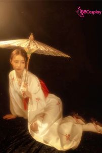 Áo Yukata Shiro Aka Nền Trắng Phối Đỏ Tặng Kèm Thắt Lưng