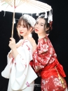 Áo Yukata Shiro Aka Nền Trắng Phối Đỏ Tặng Kèm Thắt Lưng