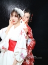 Áo Yukata Shiro Aka Nền Trắng Phối Đỏ Tặng Kèm Thắt Lưng