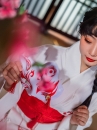 Áo Yukata Shiro Aka Nền Trắng Phối Đỏ Tặng Kèm Thắt Lưng