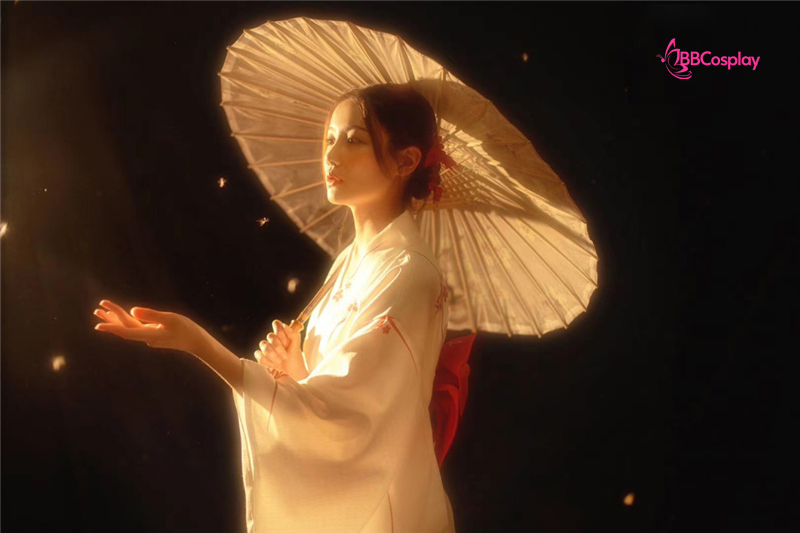 Áo Yukata Shiro Aka Nền Trắng Phối Đỏ Tặng Kèm Thắt Lưng