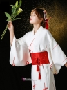Áo Yukata Shiro Aka Nền Trắng Phối Đỏ Tặng Kèm Thắt Lưng