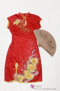 Sườn Xám Đỏ Gấm Thái Hoa Vàng Size M