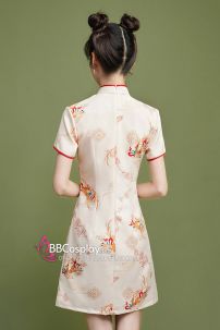 Sườn Xám Linh Lộc Thuần Dương Viền Đỏ Nền Trắng