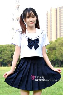 Trang Phục Nữ Sinh Cơ Bản Áo Trắng Có Túi Váy Xanh