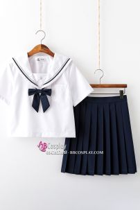 Trang Phục Nữ Sinh Cơ Bản Áo Trắng Có Túi Váy Xanh