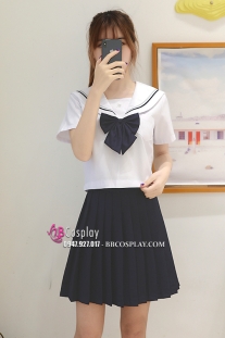 Đồ Nữ Sinh Cơ Bản Áo Trắng Có Túi Váy Xanh