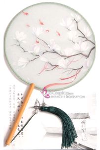 Quạt Tròn Cổ Trang Quạt Mỹ Nhân Hoa Trắng Cá Chép