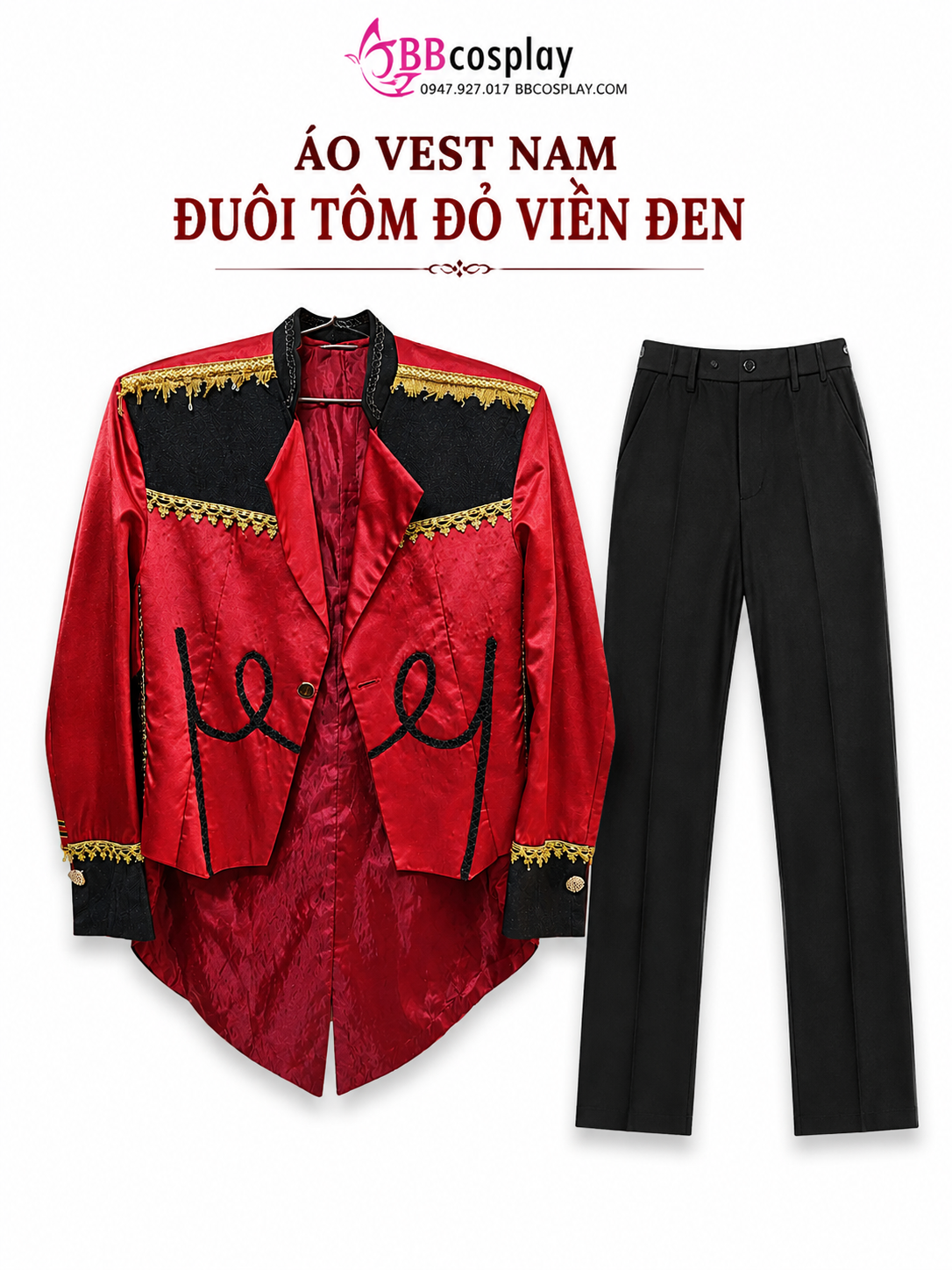 Áo Vest Nam Đuôi Tôm Đỏ Viền Đen