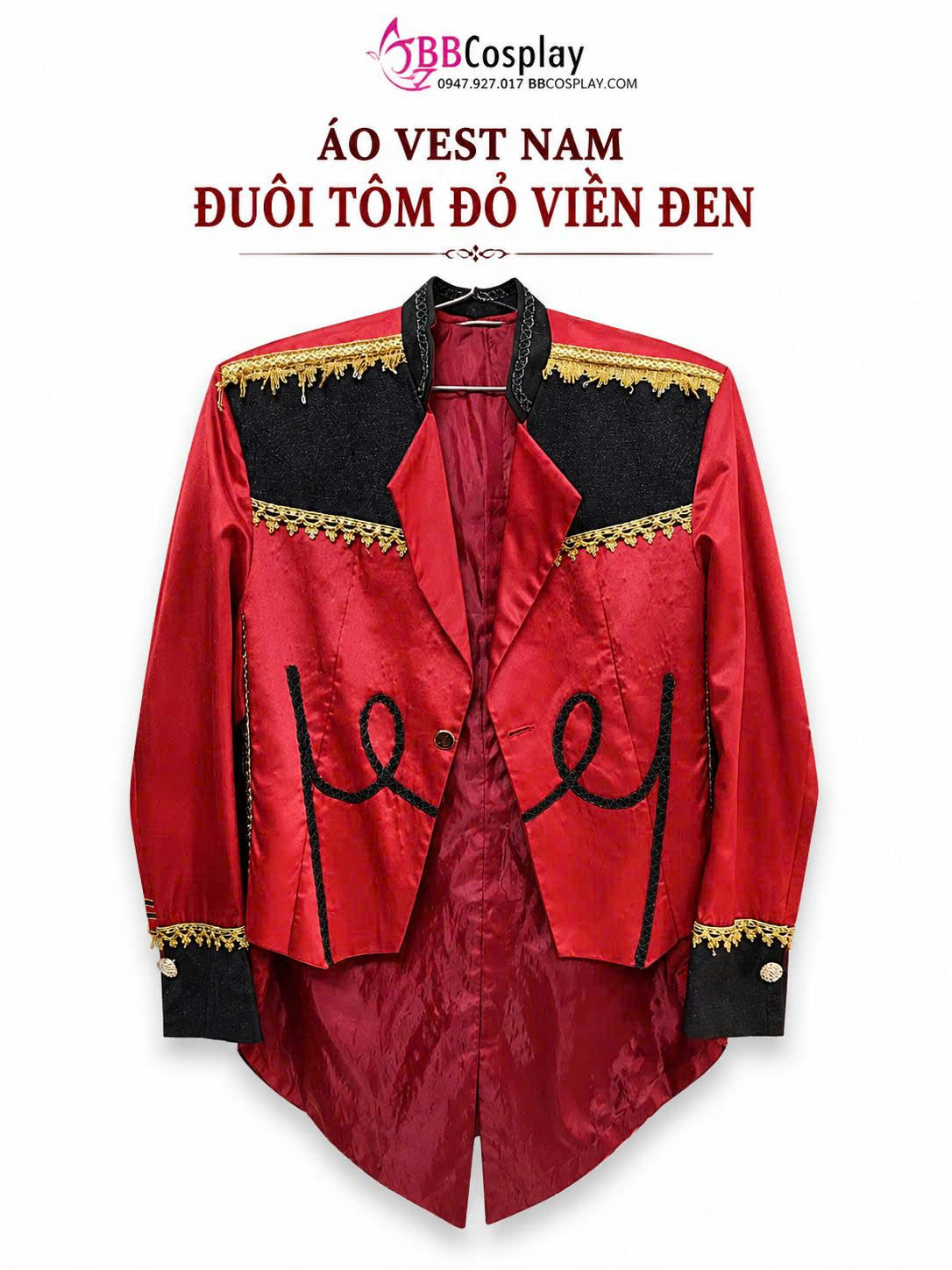 Áo Vest Nam Đuôi Tôm Đỏ Viền Đen