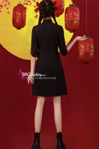 Sườn Xám Geisha Nền Đen Cá Tính Tay Lửng