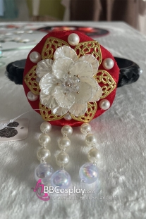 Cài Tóc Hanbok Hàn Quốc Đỏ Hoa Trắng