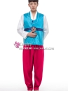 Hanbok Hàn Quốc Nam Áo Xanh Quần Hồng Đỏ