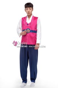 Hanbok Truyền Thống Cho Nam Áo Hồng Quần Xanh Đậm