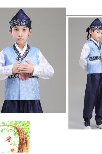 Hanbok Bé Trai Áo Xanh Quần Xanh - Tặng Nón