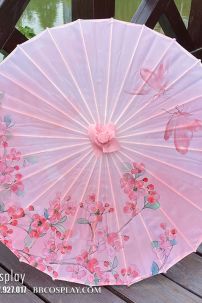 Dù Vải Cổ Trang Hồng Hoa Mơ Và Hồ Điệp
