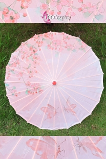 Dù Vải Cổ Trang Hồng Hoa Mơ Và Hồ Điệp