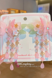 Cặp Kẹp Tóc Hoa Và Bướm Tone Hồng Dễ Thương