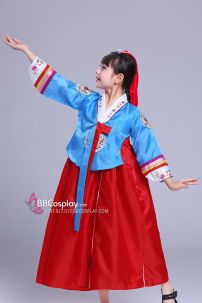 Hanbok Chuẩn Hàn Quốc Bé Gái Áo Xanh Váy Đỏ