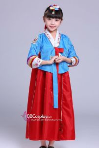 Hanbok Chuẩn Hàn Quốc Bé Gái Áo Xanh Váy Đỏ