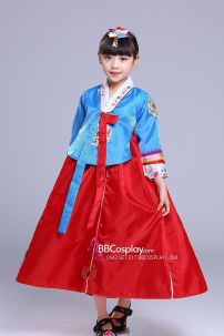 Hanbok Chuẩn Hàn Quốc Bé Gái Áo Xanh Váy Đỏ