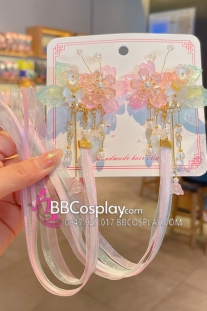 Cặp Kẹp Tóc Tone Hồng Kèm Tua Rua