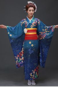 Kimono Umi Nhật - Kimono Xanh Dương Hoa Ngũ Sắc