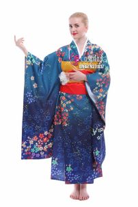 Kimono Umi Nhật - Kimono Xanh Dương Hoa Ngũ Sắc