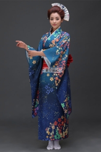 Kimono Umi Nhật - Kimono Xanh Dương Hoa Ngũ Sắc