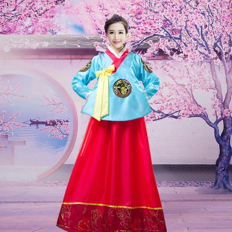 Hanbok HQ Cổ Trang Đẹp Áo Xanh Dài Váy Đỏ
