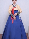 Hanbok Hàn Quốc Nơ Cam Áo Vàng Váy Xanh Có Tuarua