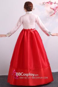Hanbok Lễ Tết Hàn Voan Thêu Váy Hai Tầng