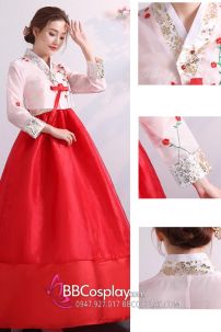 Hanbok Lễ Tết Hàn Voan Thêu Váy Hai Tầng