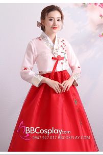 Hanbok Lễ Tết Hàn Voan Thêu Váy Hai Tầng