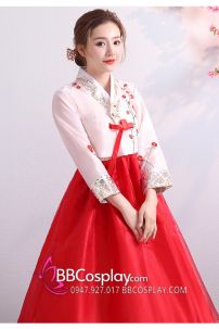 Hanbok Lễ Tết Hàn Voan Thêu Váy Hai Tầng