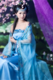 Trang Phục Hằng Nga - Xanh Viền Gấm Xanh