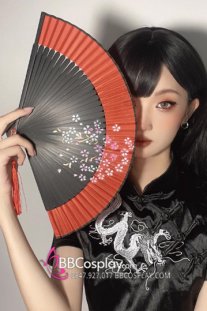 Quạt Uchiwa Đen Phối Đỏ Hoa